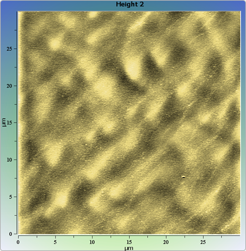 Indium phosphide (InP) on sapphire surface. AFM image. Semi-contact mode. Topography.