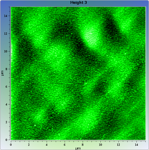 Indium phosphide (InP) on sapphire surface. AFM image. Semi-contact mode. Topography.
