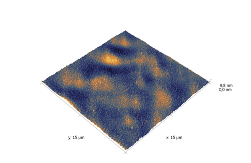 Indium phosphide (InP) on sapphire surface. AFM image. Semi-contact mode. Topography 3D.
