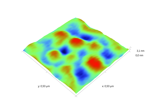 Indium phosphide (InP) on sapphire surface. AFM image. Semi-contact mode. Topography 3D.