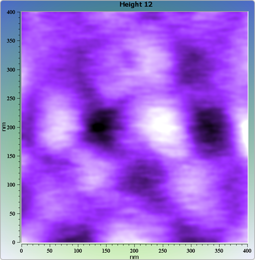 Indium phosphide (InP) on sapphire surface. AFM image. Semi-contact mode. Topography.