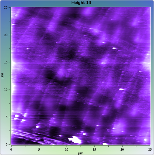 Indium phosphide (InP) on sapphire surface. AFM image. Semi-contact mode. Topography.