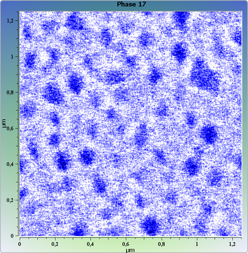 Indium phosphide (InP) on sapphire surface. AFM image. Semi-contact mode. Phase image.
